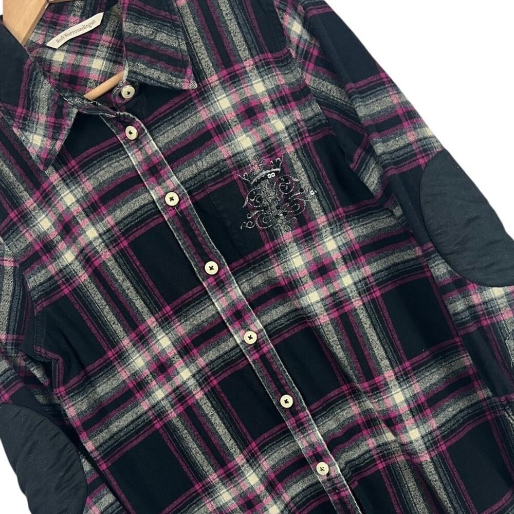 Soft Surroundings Women’s S Plaid‎ Western Flannel Shirt Embroidered Elbow Patch
